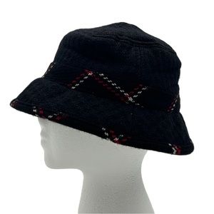 Ann Taylor Loft Womens‎ Wool Blend Bucket Hat One Size Black Plaid Fisherman Y2K